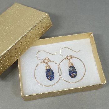 Gold-Filled Hoops adorned with Copper Lapis Lazuli 4
