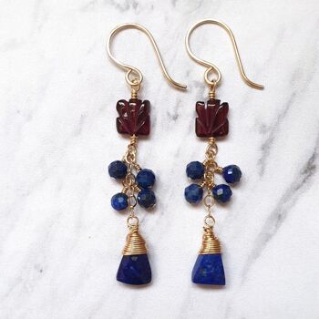 Earrings adorned with Garnet Gems and Lapis Lazuli 2