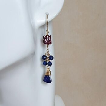 Earrings adorned with Garnet Gems and Lapis Lazuli 3