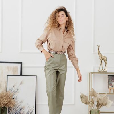 Olive eco-leather pants