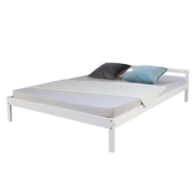 Liv's Brautveit Wooden Bed - Modern - White - Pine Wood - 206 cm x 146 cm x 30.5 cm