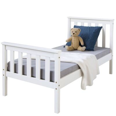 Liv's Fastparbo Wooden Bed - Modern - White - Pine Wood - 148 cm x 76 cm x 62 cm