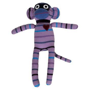 Chaussette peluche singe midi rayures violet