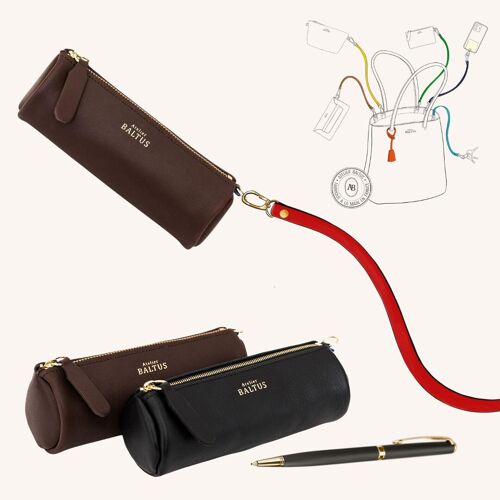 Trousse Emma en cuir marron