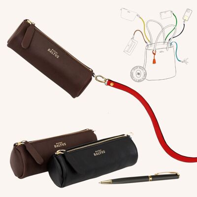 Emma pencil case in brown leather