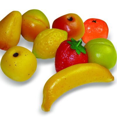 Fruits du Verger (pomme Golden, pomme rouge, fraise, Reine-claude, poire, abricot, banane, citron, mandarine)