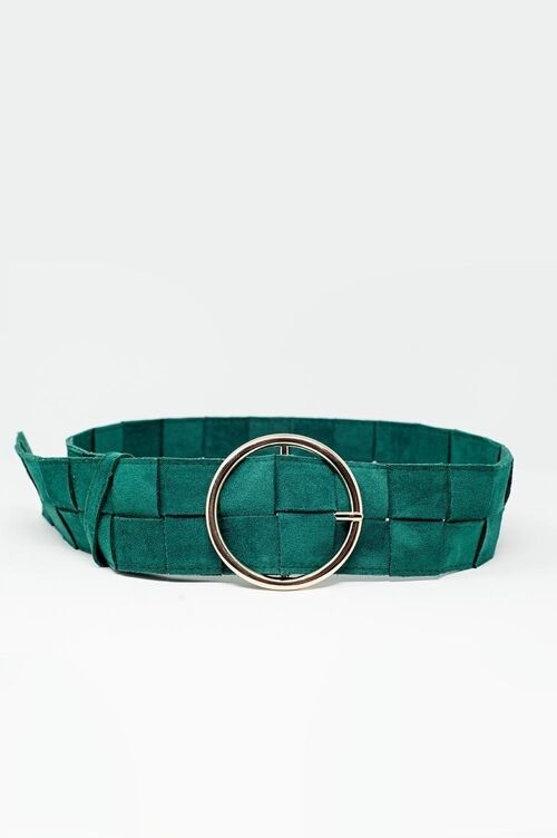 Belt in square weave with twist circle buckle in green