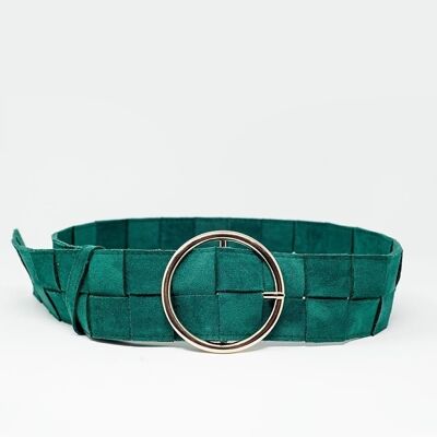 Belt in square weave with twist circle buckle in green