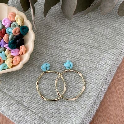 Knot Earrings // Polymer Clay Earrings // Handmade Earrings // Brass Earrings // Clay Earrings // Hoop Earrings // Sky Blue Knot Earrings
