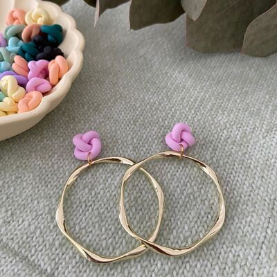 Knot Earrings // Polymer Clay Earrings // Handmade Earrings // Brass Earrings // Clay Earrings // Hoop Earrings // Pink Knot Earrings