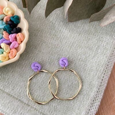 Knot Earrings // Polymer Clay Earrings // Handmade Earrings // Brass Earrings // Clay Earrings // Hoop Earrings // Lilac Knot Earrings