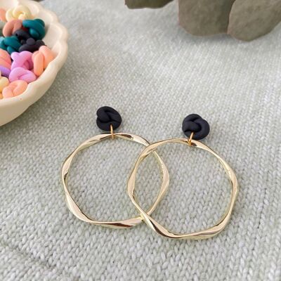 Knot Earrings // Polymer Clay Earrings // Handmade Earrings // Brass Earrings // Clay Earrings // Hoop Earrings // Black Knot Earrings