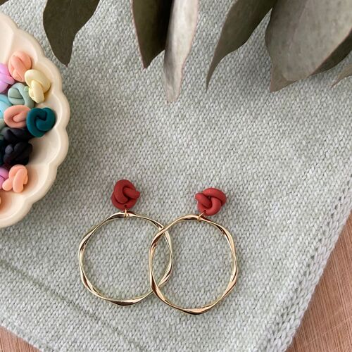 Knot Earrings // Polymer Clay Earrings // Handmade Earrings // Brass Earrings // Clay Earrings // Hoop Earrings // Terracotta Knot Earrings