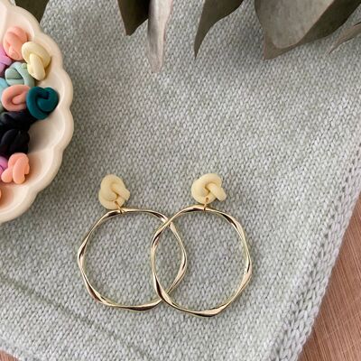 Knot Earrings // Polymer Clay Earrings // Handmade Earrings // Brass Earrings // Clay Earrings // Hoop Earrings // Yellow Knot Earrings