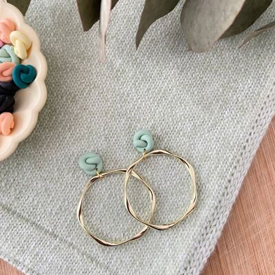 Knot Earrings // Polymer Clay Earrings // Handmade Earrings // Brass Earrings // Clay Earrings // Hoop Earrings // Sage Knot Earrings