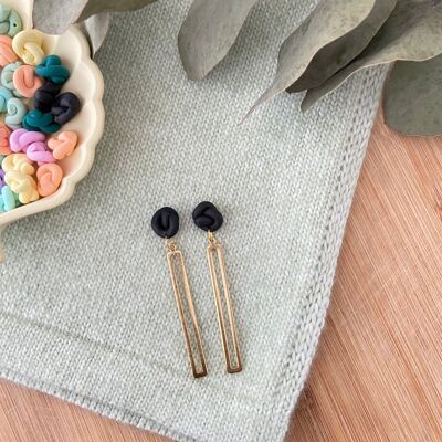 Knot Earrings // Polymer Clay Earrings // Handmade Earrings // Brass Earrings // Clay Earrings // Black Knot Earrings // Fall Earrings