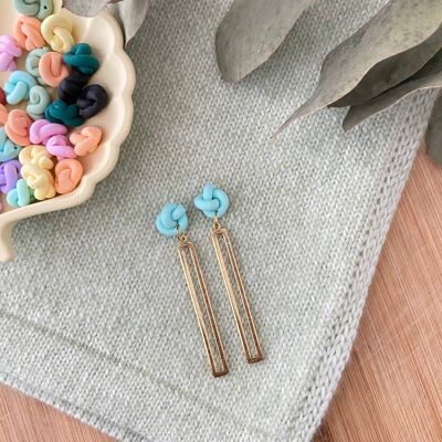 Knot Earrings // Polymer Clay Earrings // Handmade Earrings // Brass Earrings // Clay Earrings // Sky Blue Knot Earrings