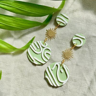 Green and White Clay Earrings // Handmade Earrings // Unique Earrings // Summer Earrings // Polymer Clay Earrings 2
