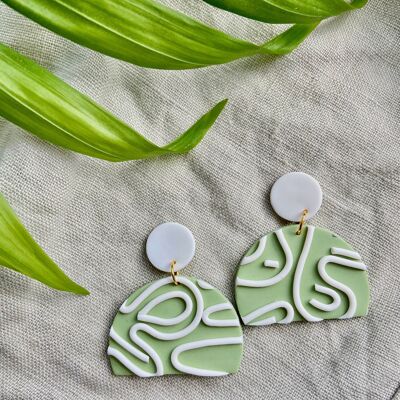 Green and White Clay Earrings // Handmade Earrings // Unique Earrings // Summer Earrings // Polymer Clay Earrings 3