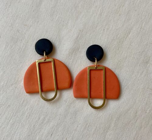 Terracotta and Black Polymer Clay Earrings with Brass // Polymer Clay Earrings // Stud and Drop Statement Earrings