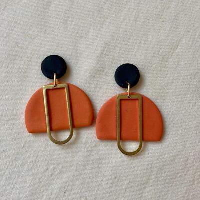 Terracotta and Black Polymer Clay Earrings with Brass // Polymer Clay Earrings // Stud and Drop Statement Earrings