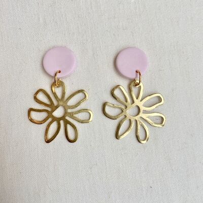 Pink Daisy Earrings // Polymer Clay Earrings // Pink Earrings // Handmade Earrings // Summer Earrings // Brass and Polymer Clay Earrings