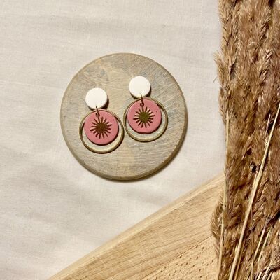 White and Pink Speckled Sun Earrings // Polymer Clay Earrings // Sun Earrings // Brass and Polymer Clay // Handmade Statement Earrings