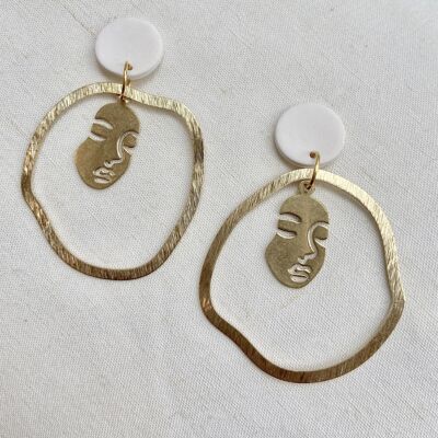Face Earrings // Polymer Clay Earrings // Contemporary Brass Earrings // Statement Earrings // Handmade Earrings // White Earrings