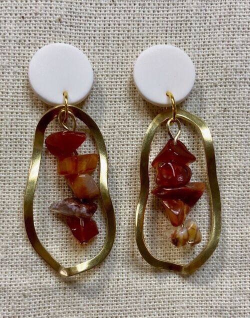 Beaded Earrings // Polymer Clay Earrings // Brass Earrings // Red Beaded Earrings // Handmade Earrings // Statement Earrings