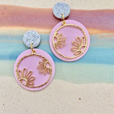 Granite and Pink Daisy Earrings // Polymer Clay Earrings // Pink Earrings // Handmade Earrings // Summer Earrings // Brass Earrings