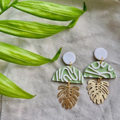 Boucles d'oreilles en argile verte et blanche // Boucles d'oreilles faites à la main // Boucles d'oreilles uniques // Boucles d'oreilles d'été // Boucles d'oreilles en pâte polymère 4