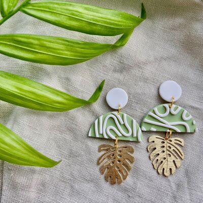Green and White Clay Earrings // Handmade Earrings // Unique Earrings // Summer Earrings // Polymer Clay Earrings 4