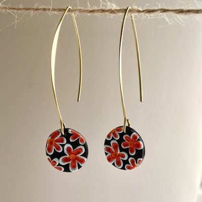 Floral Earrings // Drop Earrings // Polymer Clay Earrings // Black Floral Earrings // Handmade Earrings // Statement Earrings