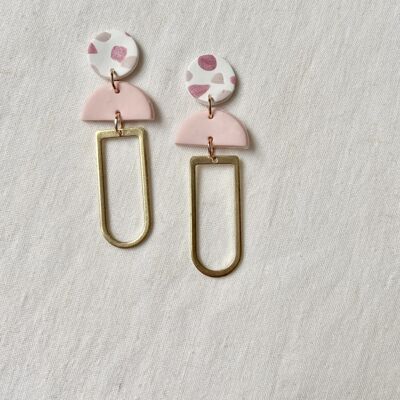Pink Polymer Clay Earrings // Pink and White Earrings // Polymer Clay Earring // Brass Earrings // Statement Earrings // Handmade Earrings