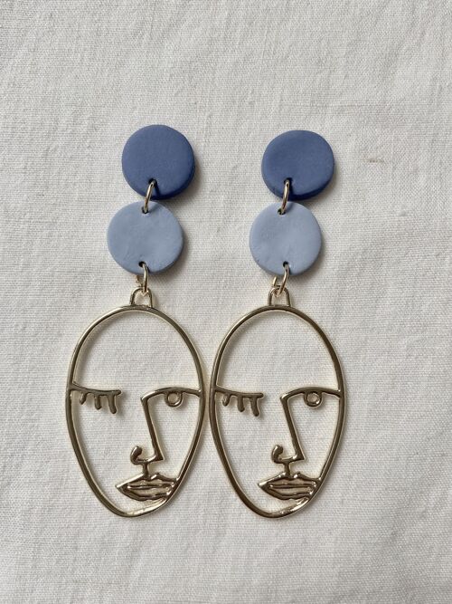 Face Earrings // Blue Polymer Clay Earrings // Polymer Clay Earrings // Brass Earrings // Statement Earrings // Handmade // Gradient Earring