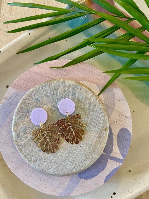 Monstera Earrings // Polymer Clay Earrings // Speckled Clay Earrings // Brass Earrings // Handmade Earrings // Summer Earrings 5