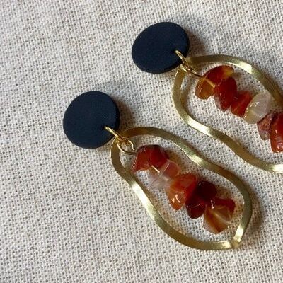 Beaded Earrings // Polymer Clay Earrings // Brass Earrings // Red Beaded Earrings // Handmade Earrings // Statement Earrings 6
