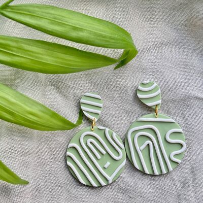 Green and White Clay Earrings // Handmade Earrings // Unique Earrings // Summer Earrings // Polymer Clay Earrings 5
