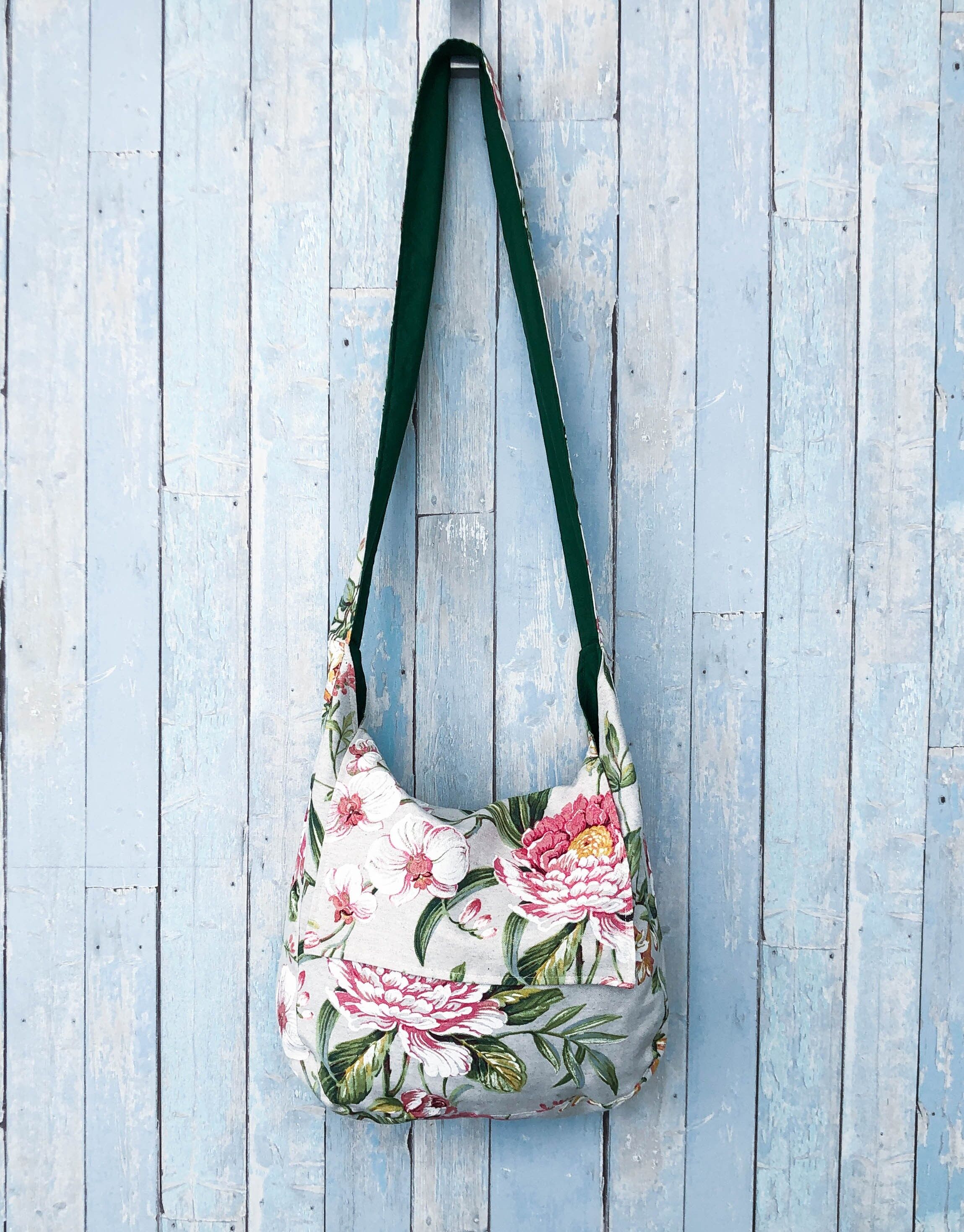 Handgemachte rosa Blumen Hobo Umhängetasche