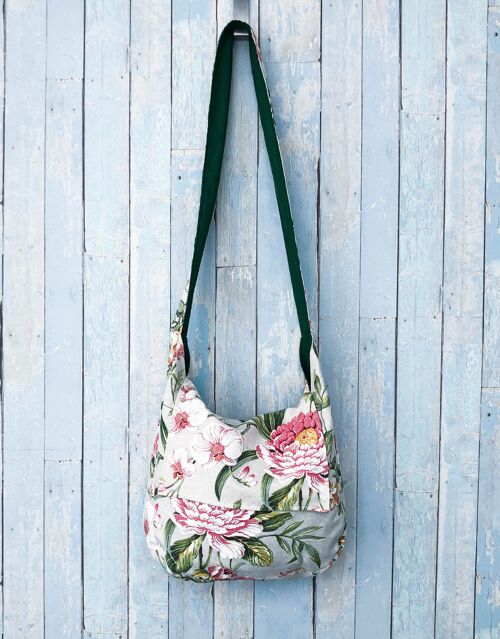Handmade pink flowers hobo crossbody bag