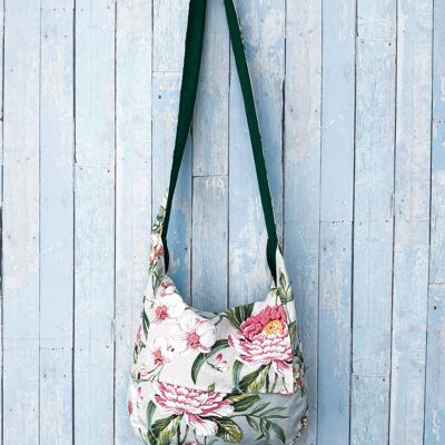 Handmade pink flowers hobo crossbody bag