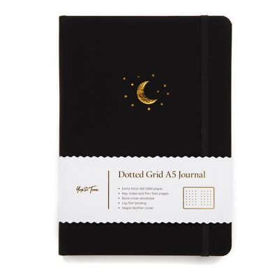 A5 Dot Grid Journal - Mond und Sterne - Holzkohle