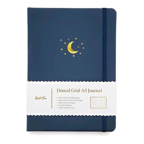 A5 Dot Grid Journal - Moon and Stars - Midnight Blue