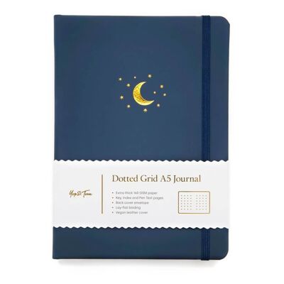 Quaderno con griglia a punti A5 - Luna e stelle - Blu notte