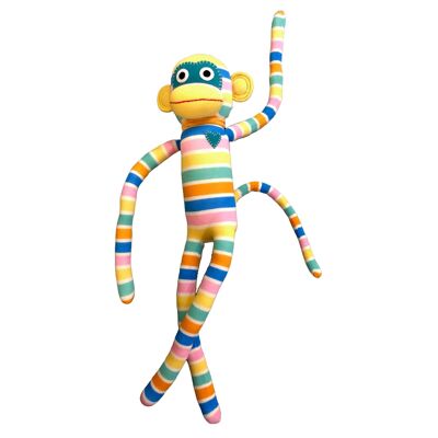 Soft toy sock monkey Maxi stripes white / pastel colors