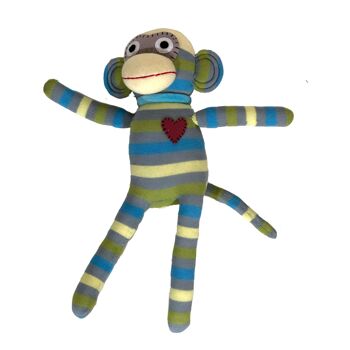 Doudou chaussette singe midi rayures gris / bleu / vert