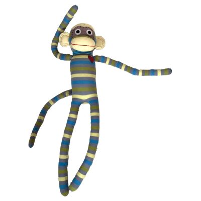 Soft toy sock monkey Maxi stripes gray / blue / green