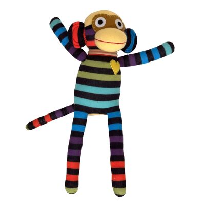 Doudou chaussette singe midi rayures noir / multicolore