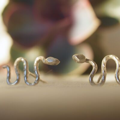 Snake Earrings, Silver Snake Stud, Halloween Earrings