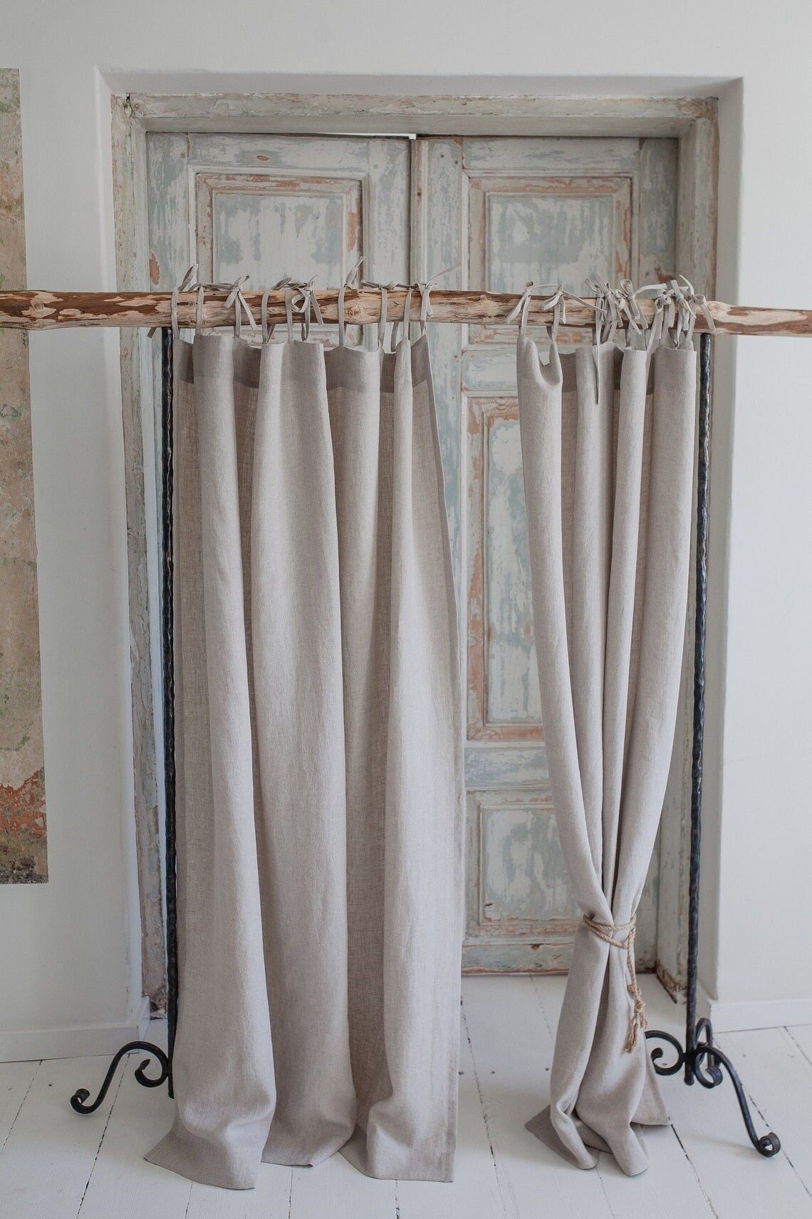 Tie top store curtains